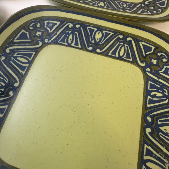 Brookpark Vintage Melamine Melmac Green 8" Square Tribal Lunch Plate Set Of 4 - Picture 7 of 8